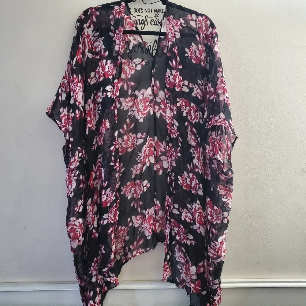 Sole Society Floral Kimono Swim Cover Up Asymmetrical One Size - Picture 3 of 4
